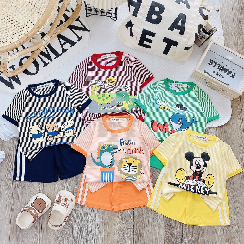 Đồ bộ thun lạnh cho bé trai bé gái , vải mềm mát thoáng khí, in hình dễ thương cho bé mặc nhà, bé mặc đi học.