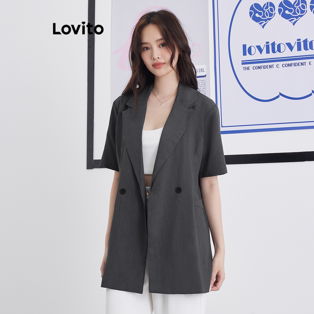 Áo blazer Lovito màu trơn phối hai nút phong cách thường ngày cho nữ L58AD060