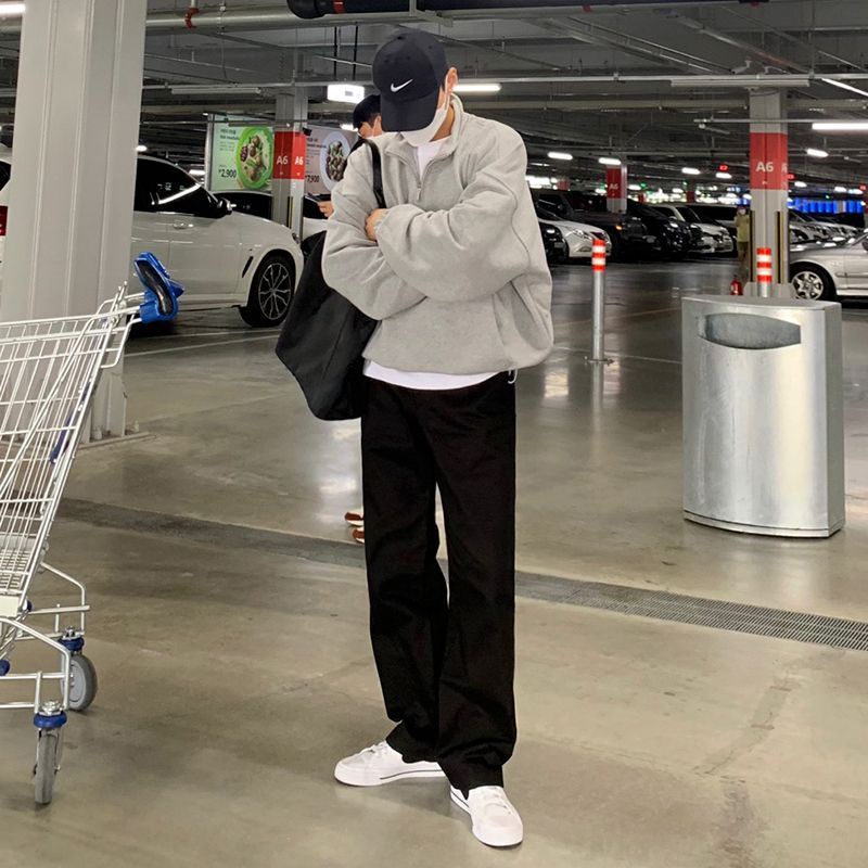 Áo sweater Cổ Cao Tay Dài Dáng Rộng Màu Trơn Có Khóa Kéo Phong Cách Hàn Quốc Thời Trang Cho Nam zyq168