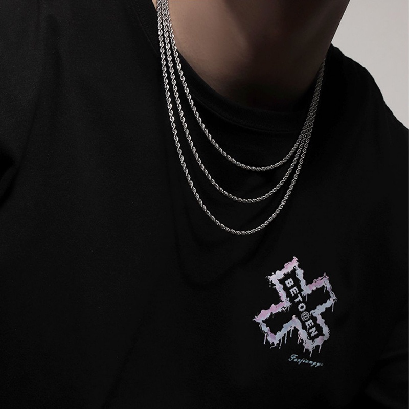 Vòng cổ Sợi Xích Xoắn Bằng Thép Không Gỉ 3mm Phong Cách hip hop Thời Trang Cho Nam Và Nữ