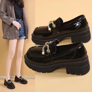Loafers Women's 2023 Spring and Autumn New round Toe Bright Leather British Style Thick Bottom Height-Increasing Leather Shoes Slip-on School Shoes rGXn