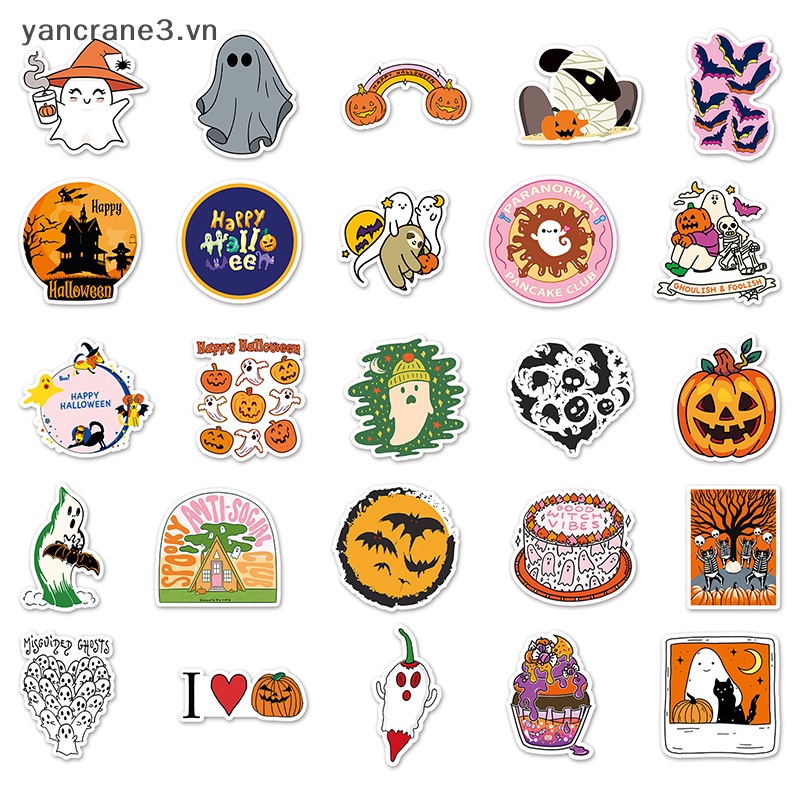 Bộ 50 Miếng Dán pvc Họa Tiết Kinh Dị Chống Thấm Nước Để Trang Trí Bình Nước / laptop Dịp halloween yancrane3.vn
