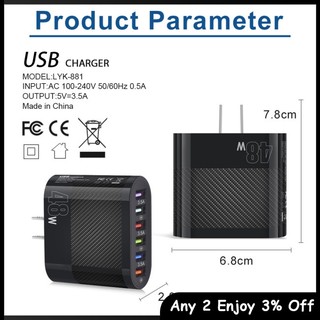 Củ Sạc Nhanh 48w 6 Cổng usb Cho iphone android tablet pc mobile