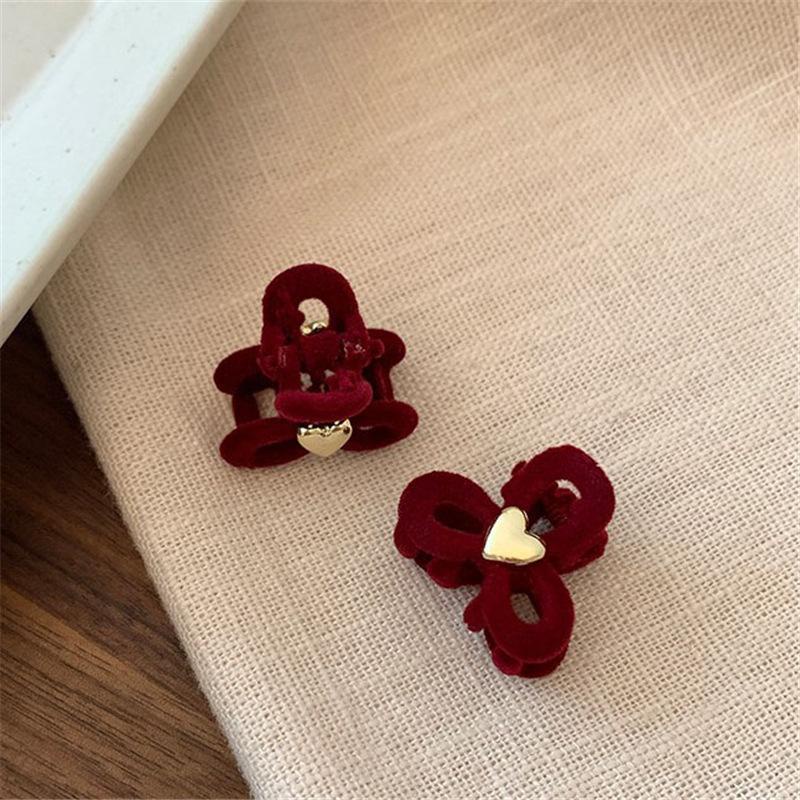 Kẹp tóc mái vải nhung hoa 3 cánh kèm nơ và trái tim xinh xắn K116