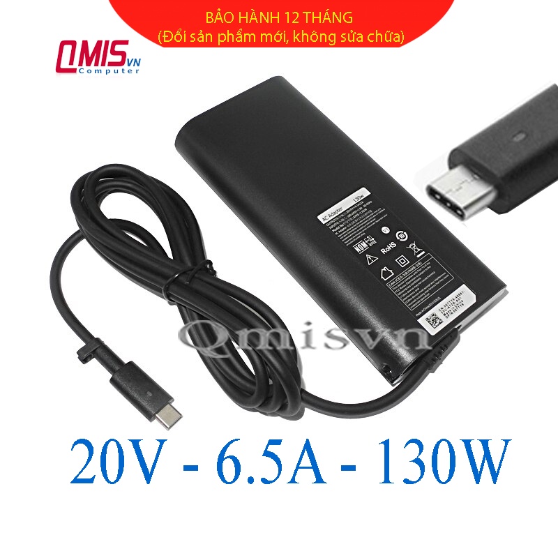 Sạc laptop Dell 20V-6.5A (130W) USB-C - Type C, Dell Precision 5530 2in1, Dell XPS 15 2in1 9575