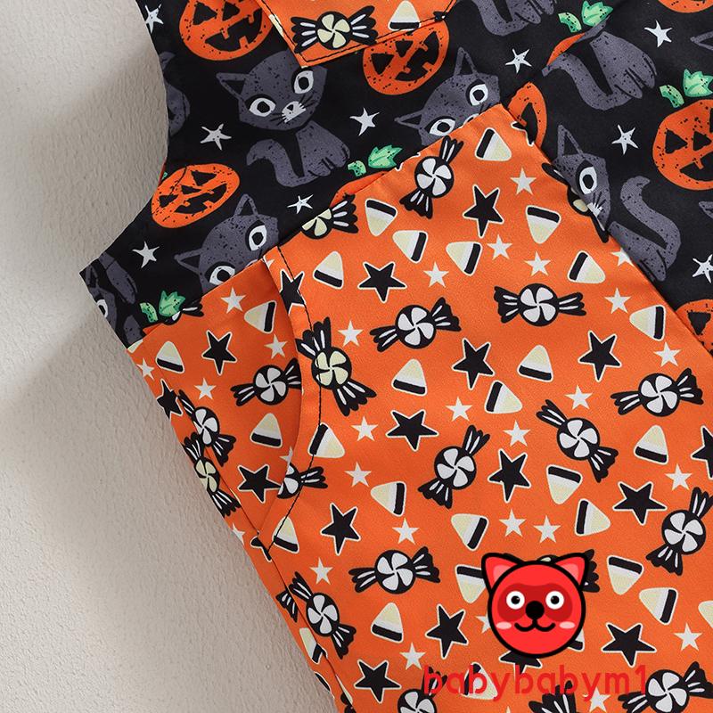 Bab-quần Yếm Sọc In Hình Mèo Bí Ngô Hoạt Hình Cho Trẻ Mới Biết Đi