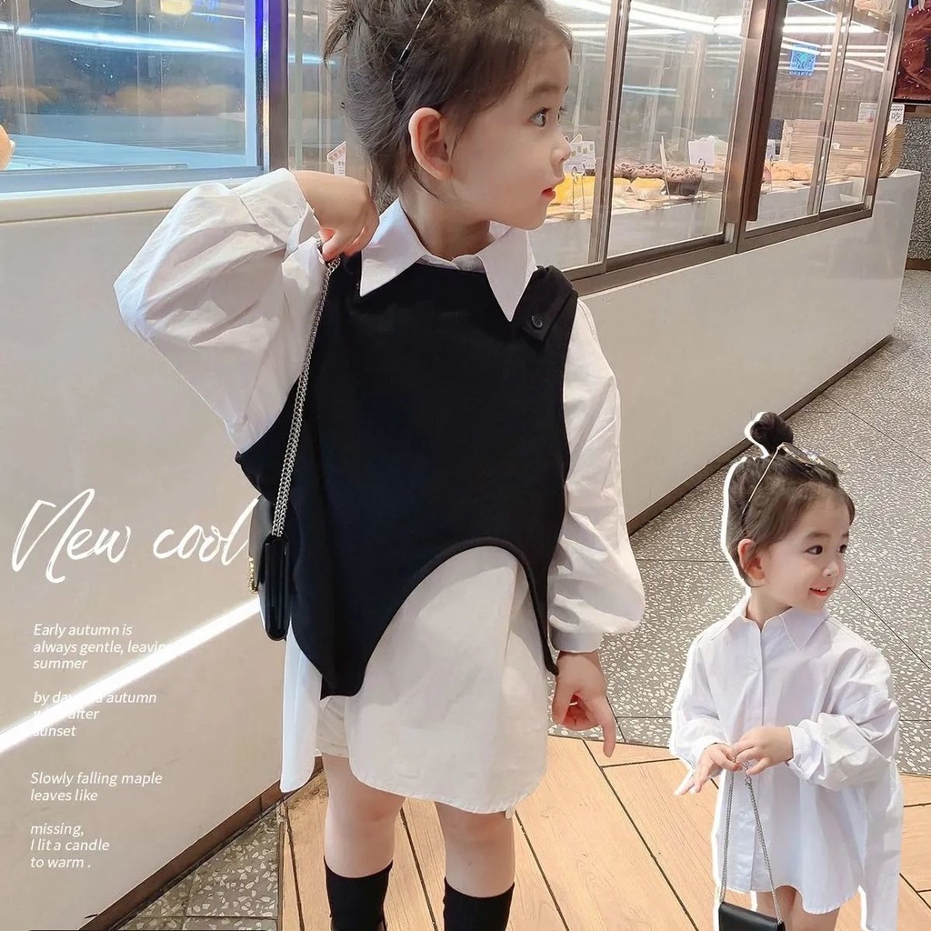 Áo Sơ Mi Trắng Đen Dài Tay Thời Trang Dành Cho Bé Gái 2023