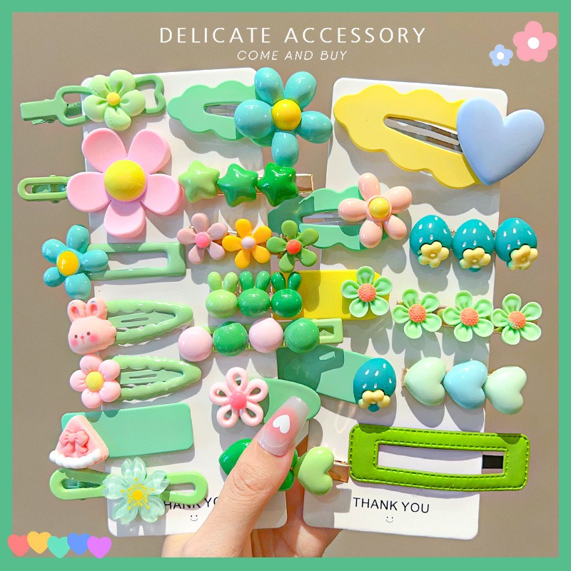 Set 14 / 14 Kẹp Tóc Hoạt Hình Siêu Dễ Thương Phong Cách Hàn Quốc Cho Bé