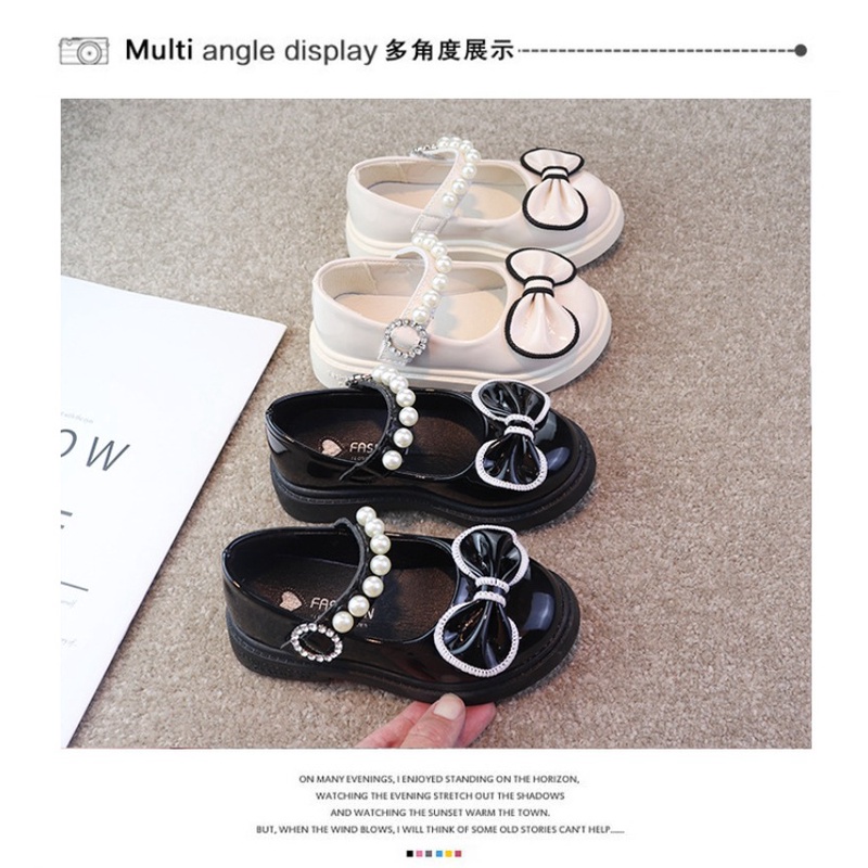 Giày công chúa bé gái Giày Búp Bê Bé Gái Quai Ngang Đính Ngọc Giày Công Chúa Khoá Dán Nơ Viền Da Siêu Mềm Cho Bé 1-10 Tuổi-AD6167