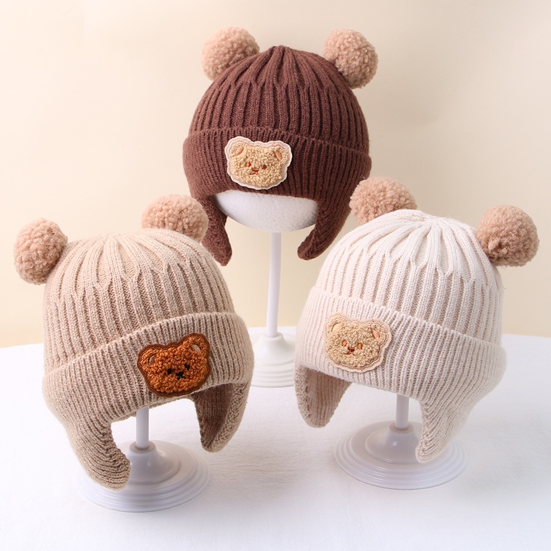 Mũ beanie Dệt Kim Giữ Ấm Tai Gấu Hoạt Hình Thời Trang Mùa Đông Hàn Quốc Cho Bé Trai Và Gái gorros
