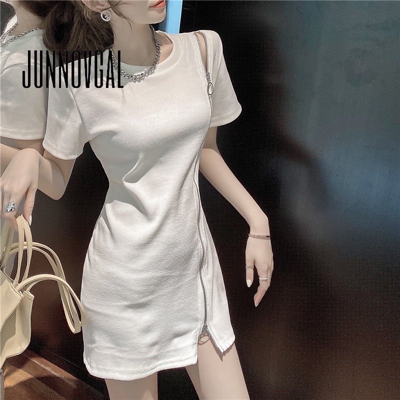 Junnovgal Đầm Ôm Dáng Phối Khóa Kéo Gợi Cảm Thời Trang 2023 Cho Nữ