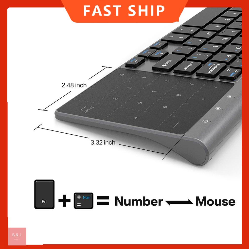 Bàn phím mini không dây USB 2.4GHz mỏng có bàn di chuột số Bàn phím số cho máy tính bảng, máy tính xách tay