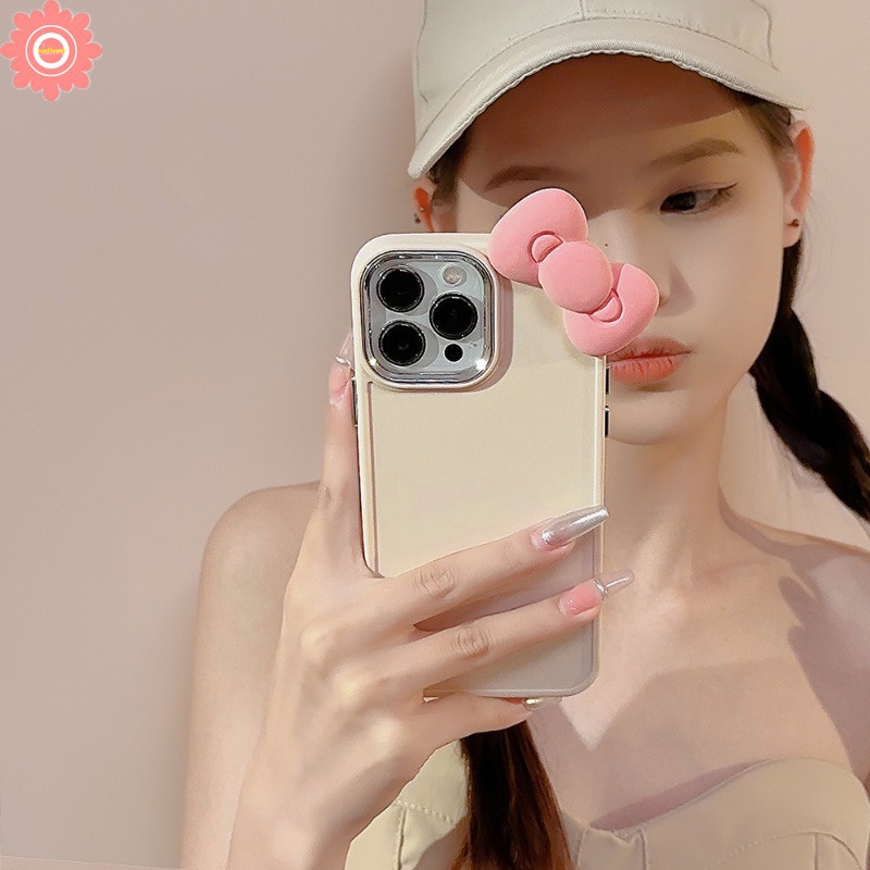 Ốp Điện Thoại Màu Trơn Trang Trí Nơ 3d Cho iphone 7plus 11 15 14 13 12 pro max xr 7 8 6 6s plus x xs max