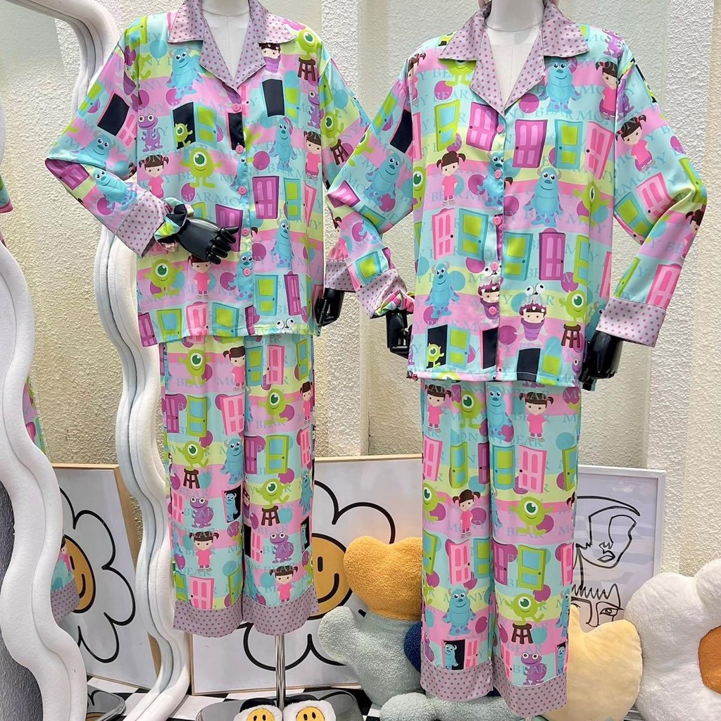 Bộ Pijama Monybear quần dài , áo tay dài in hình bé quái vật Mony kèm cột tóc - HN1620