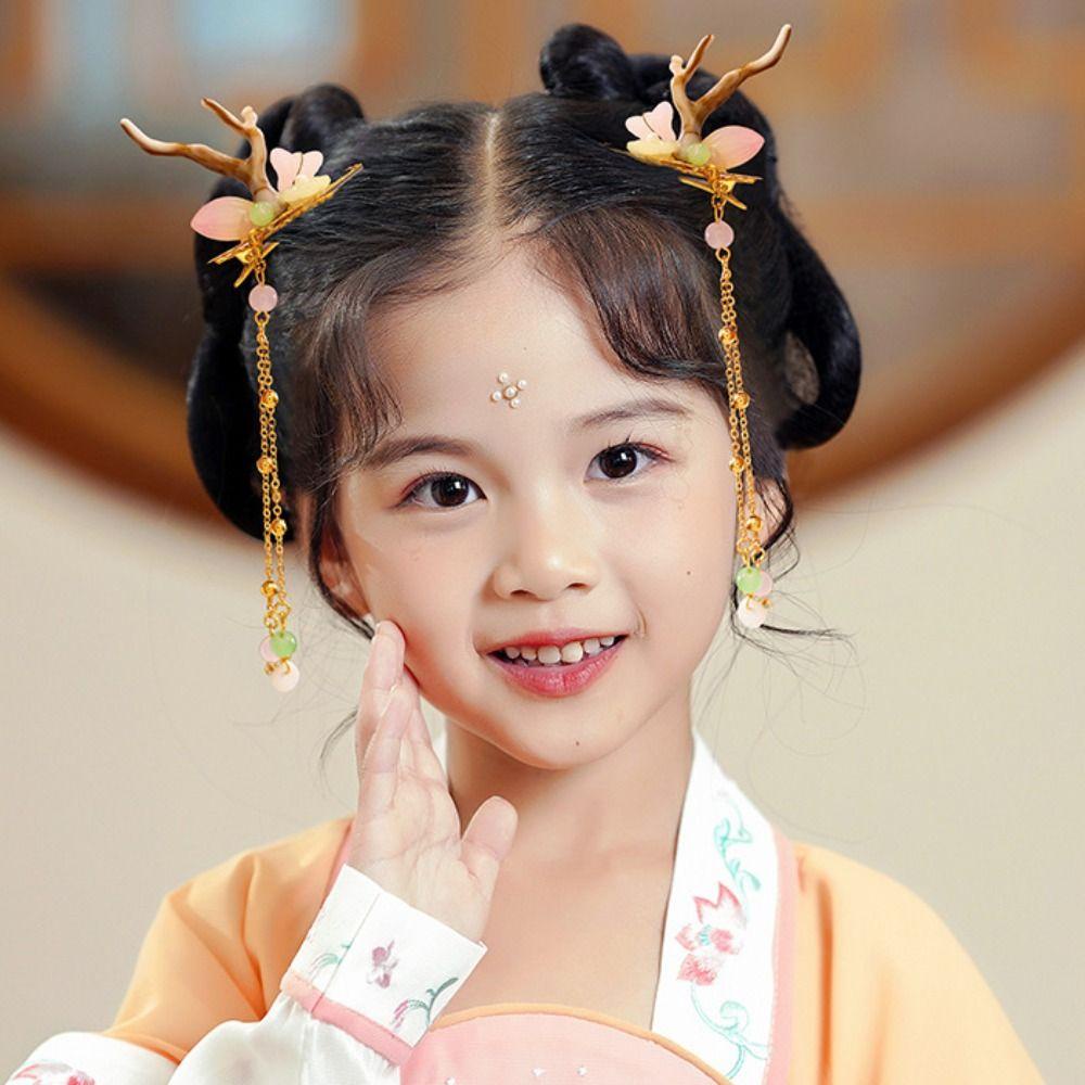Moocho1 Kẹp Tóc Tua Rua Hình Sừng Hươu Hoa Phong Cách Cổ Điển Cho Bé Gái