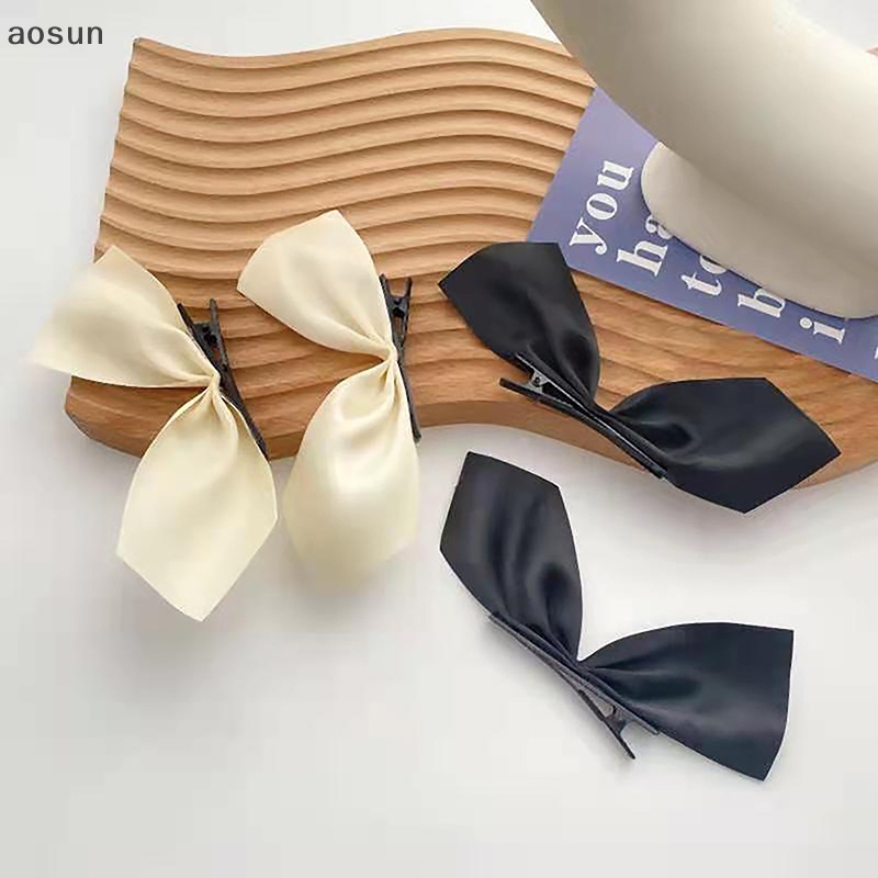 Aosun 1 Cặp Kẹp Tóc Nơ Màu Trắng Đen Phong Cách vintage Ngọt Ngào Cho Nữ