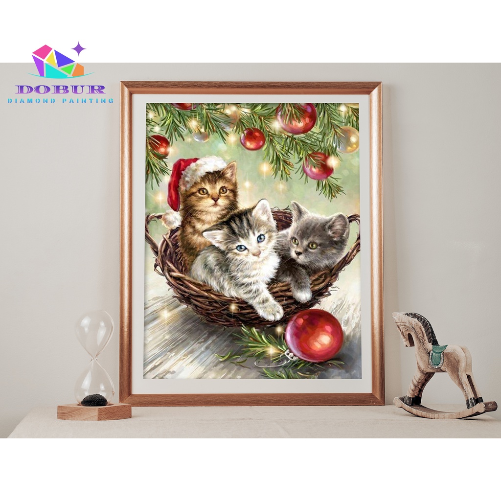 DOBUR | Bộ Tranh Đính Đá Tự Làm Họa Tiết Độc Đáo | Tranh Vải Bạt Treo Tường Trang Trí Giáng Sinh Hình Tròn 5d diy Có Số