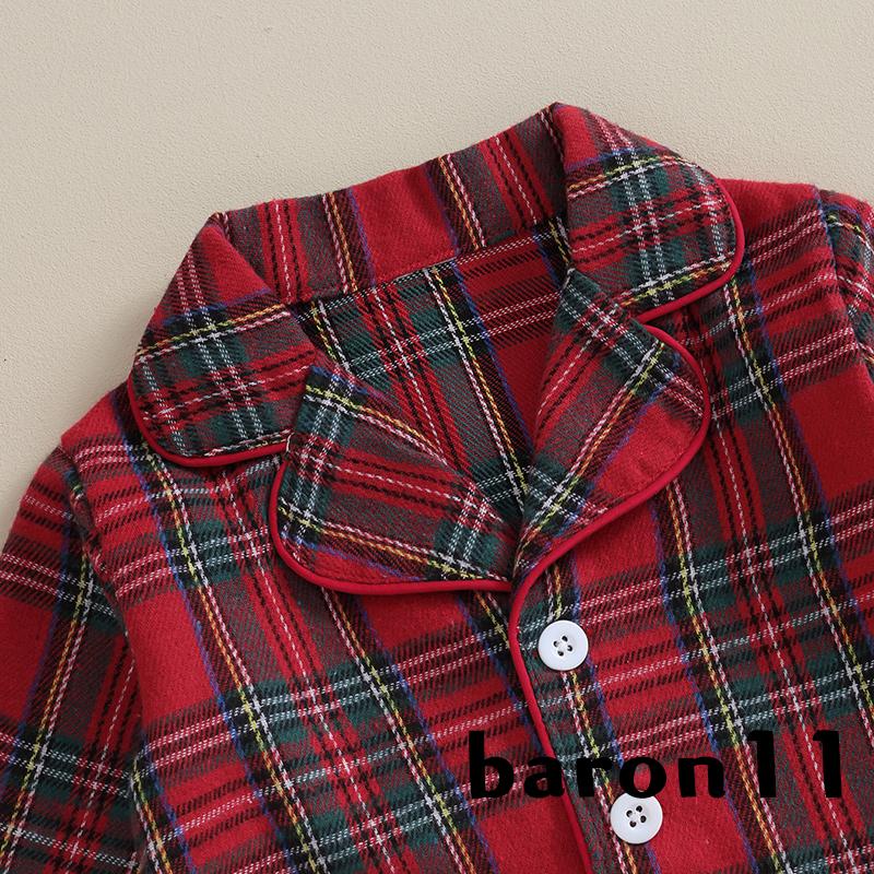 Bộ Đồ Ngủ Pijama Tay Dài Cài Khuy + Quần Dài Họa Tiết Caro Phong Cách Giáng Sinh Dễ Thương Cho Bé Gái k8lm