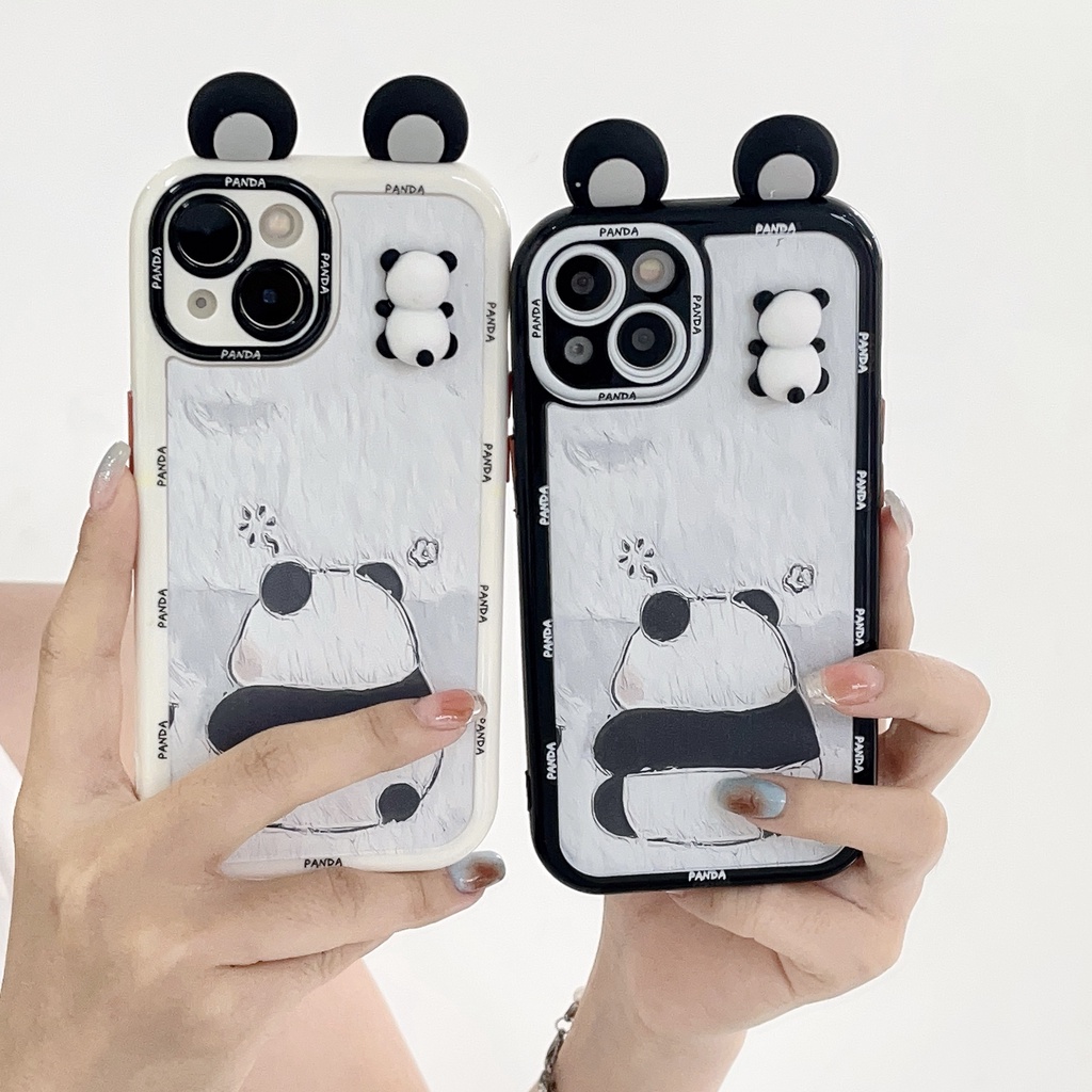 Ốp Điện Thoại Viền Kem Hình Gấu Trúc 3d Chống Rơi Cho iphone 14 pro max 14pro 14 13 pro max 12 pro max 11 xr xsmax