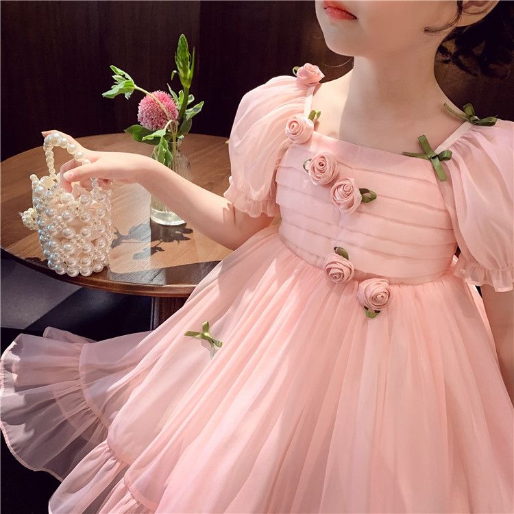 Đầm Công Chúa Tay Phồng Phối Lưới Xinh Xắn Cho Bé Gái