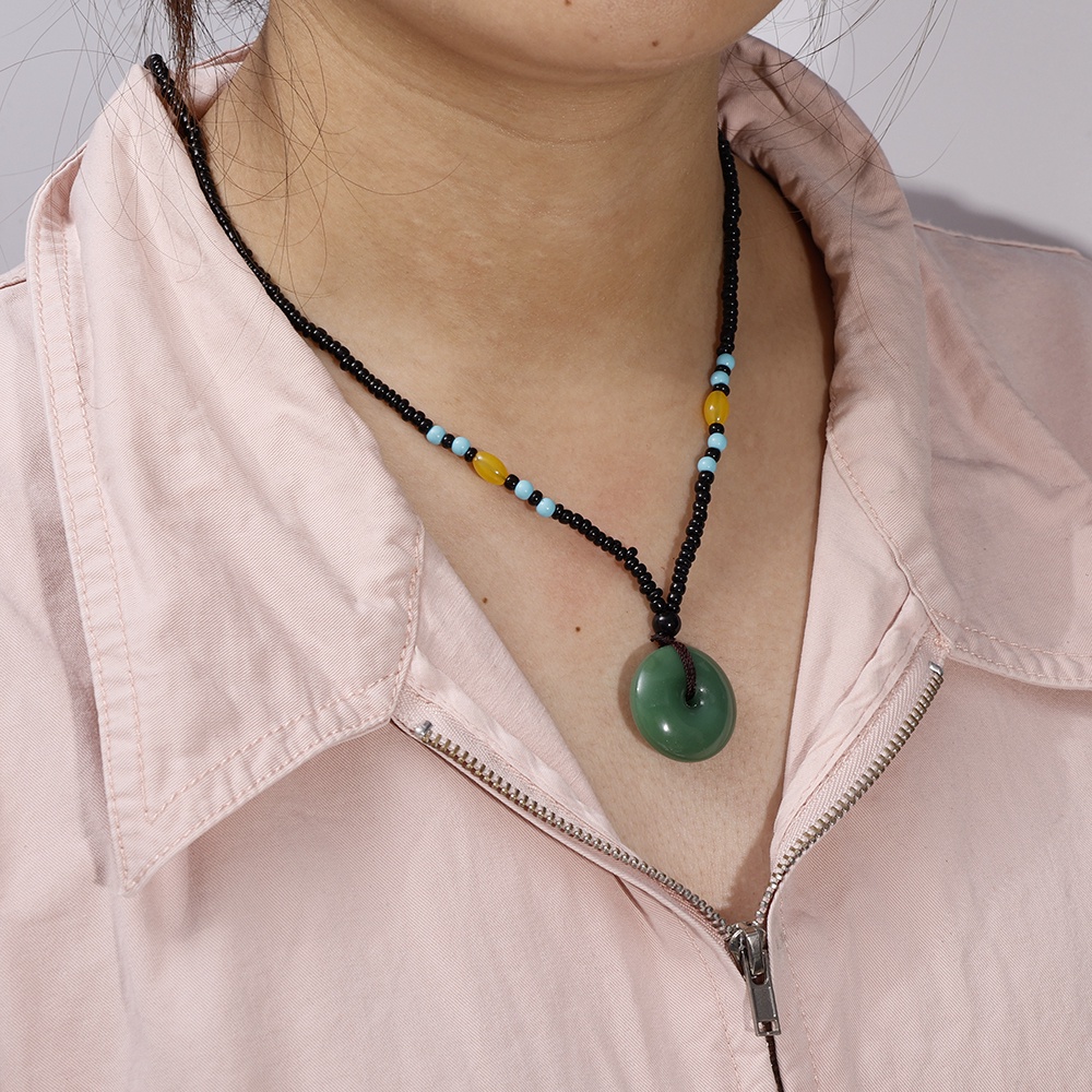 Vòng cổ Bùa May Mắn Mặt Đá Ngọc Bích vintage Thời Trang Cho Cặp Đôi