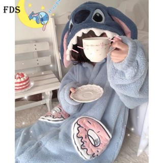  Fds Áo Choàng Ngủ Dáng Dài Bằng Lông Cừu San Hô Dày Dặn In Họa Tiết Hoạt Hình stitch Dễ Thương Thời Trang Mùa Đông Cho Nam Và Nữ 