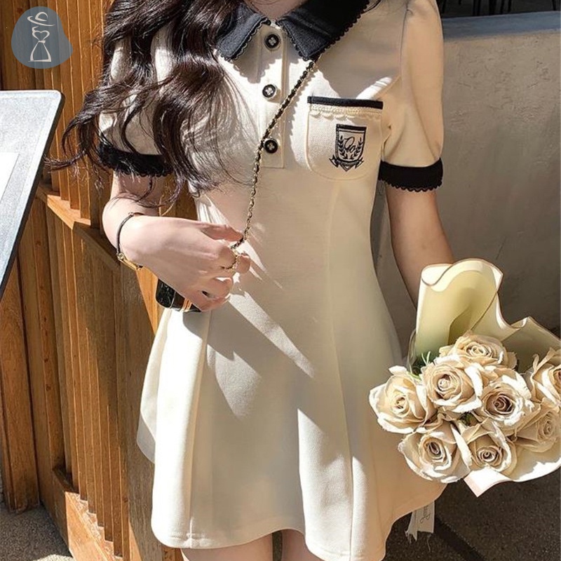 Đầm mini Dáng Chữ a Lưng Cao Phong Cách preppy Ngọt Ngào Cho Nữ Sinh