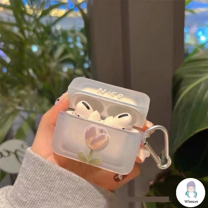 Vỏ Bảo Vệ Hộp Sạc Tai Nghe airpods pro 2 1 2 apple bluetooth Bằng Silicon Mềm Hình Hoa tulip Màu Hồng
