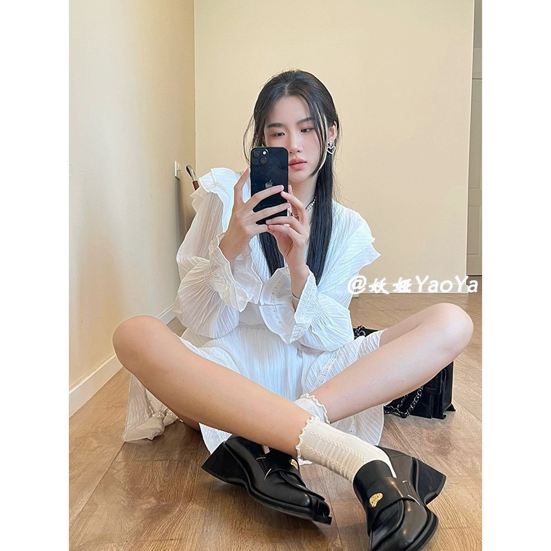 Set gân đũi bèo viền ren kèm chân váy xoè tầng có lót - Calina.vn - Set6837