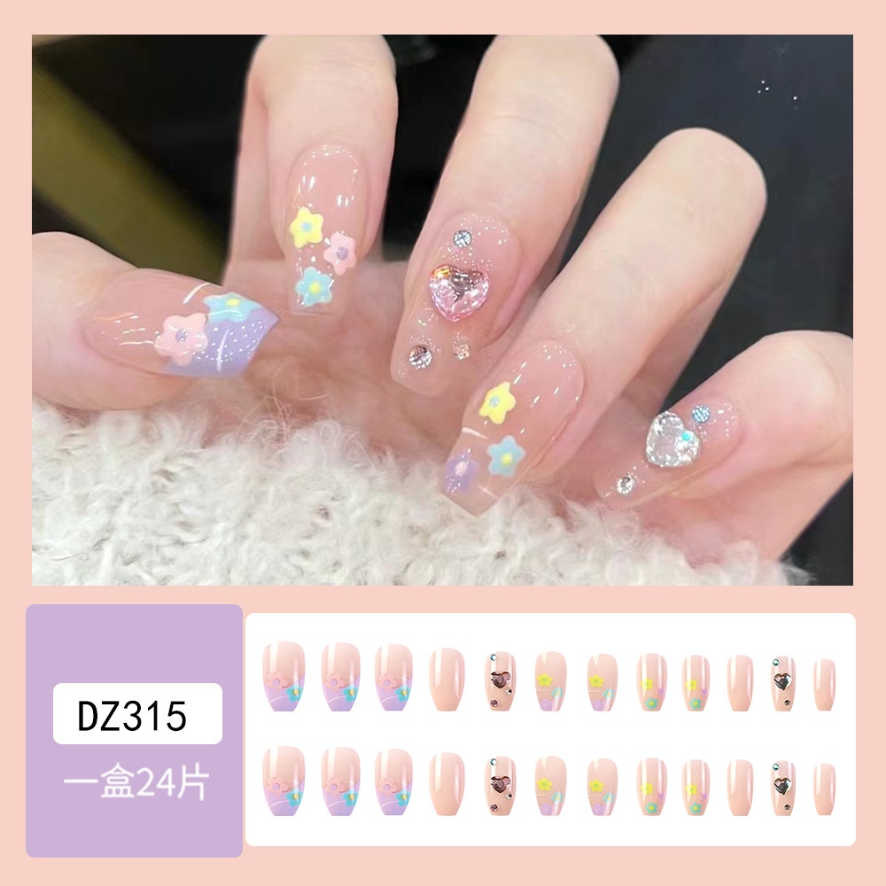 Bộ 24 Móng Tay Giả Dài Có Keo Dán Trang Trí Nghệ Thuật