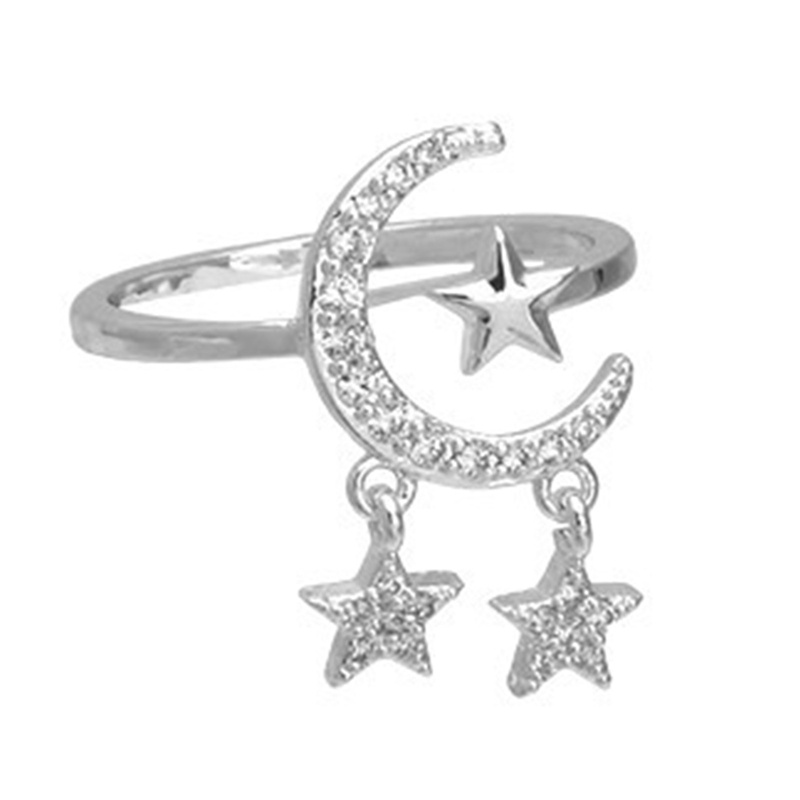 Nhẫn Hở Hình Mặt Trăng Ngôi Sao Tua Rua Kiểu Mới