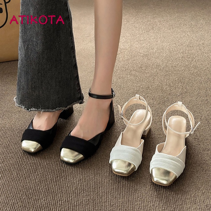 Atikota Xăng đan Bít Mũi Chống Trượt Phong Cách retro Thời Trang Cho Nữ