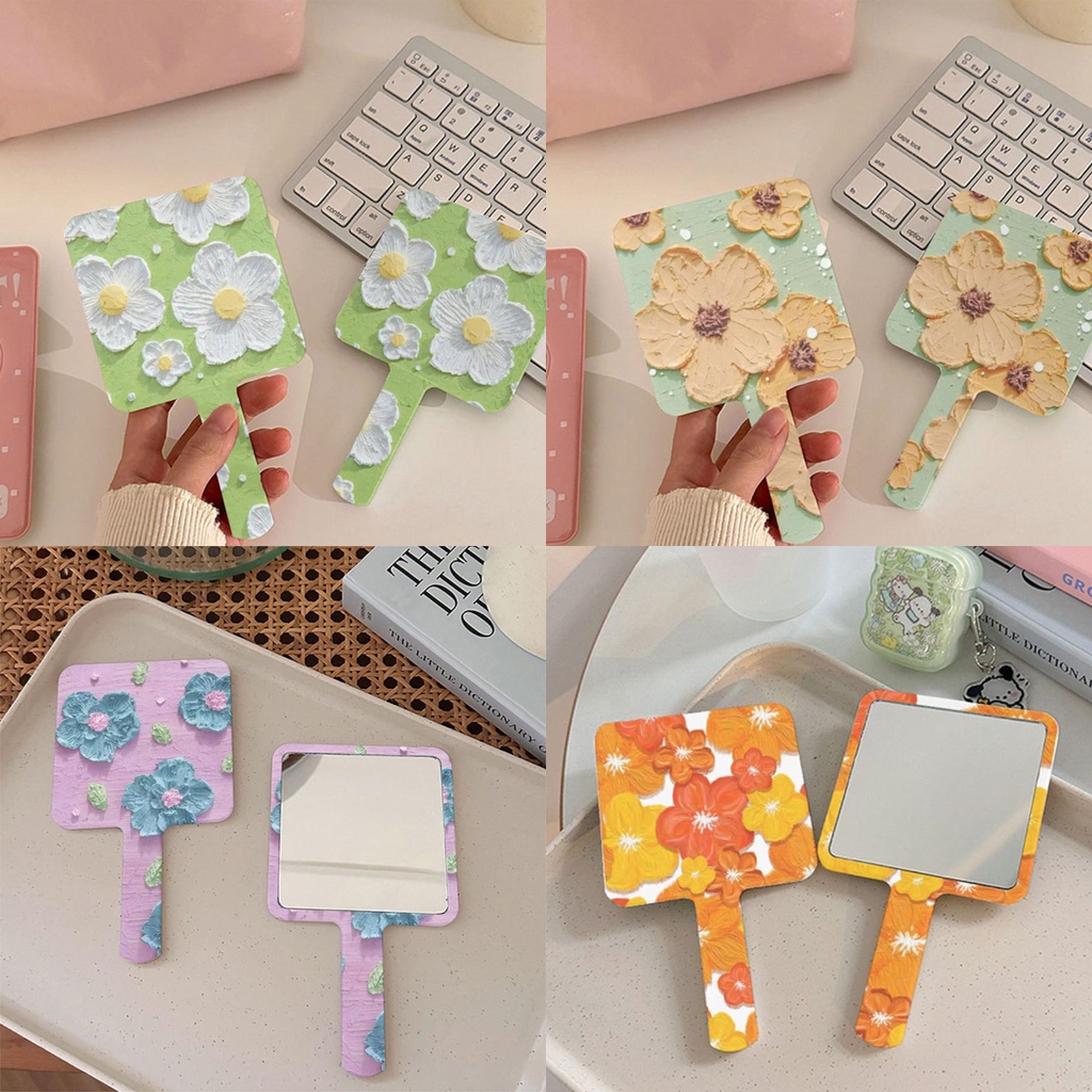 Gương Trang Điểm Cầm Tay Hình Vuông Cỡ Nhỏ Họa Tiết Hoa Xinh Xắn