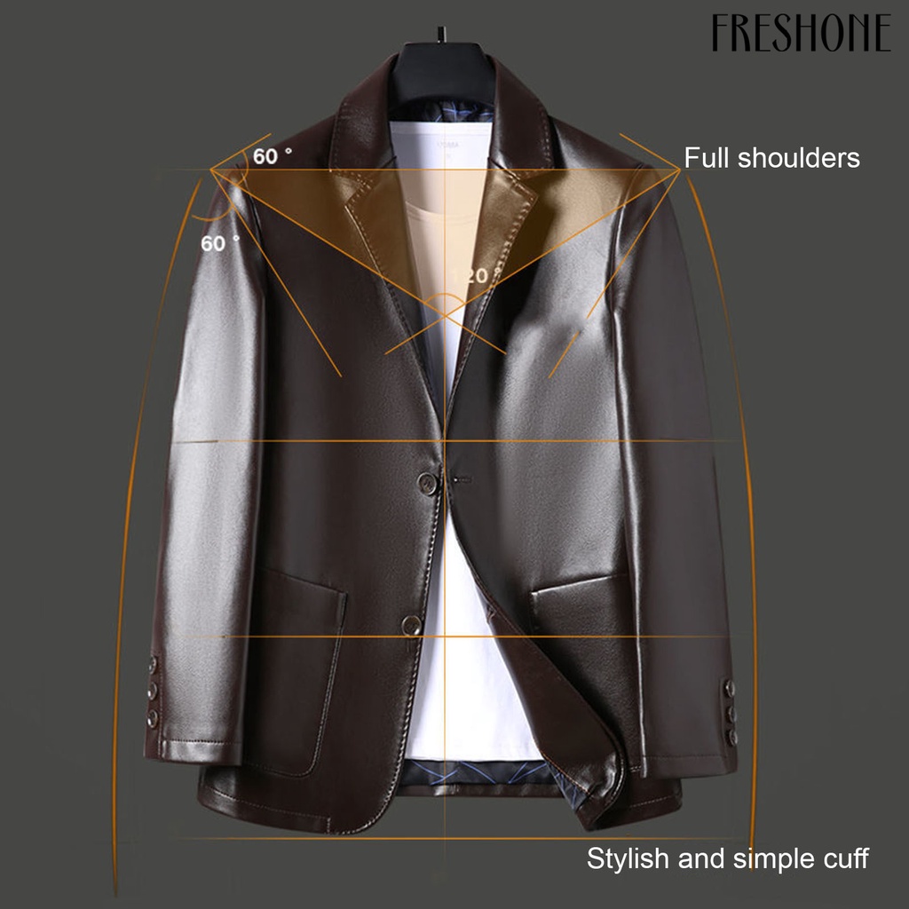 Áo Khoác Da Giả Cổ Bẻ Cài Nút Có Túi Phong Cách Xuân Thu Cho Nam Doanh Nhân Ngoài Trời