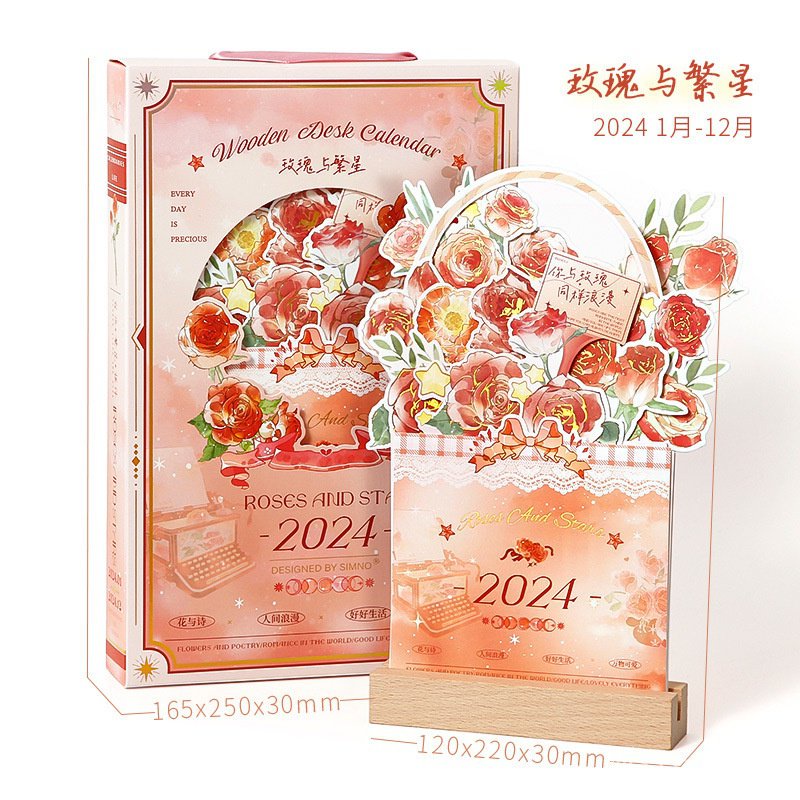 Lịch Để Bàn Năm 2024 Ba Chiều Bằng Gỗ Hình Hoa Dễ Thương