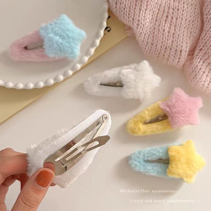 Kẹp Tóc Hình Ngôi Sao Bằng Lông Nhung Dễ Thương Xinh Xắn Thời Trang Thu Đông Cho Nữ