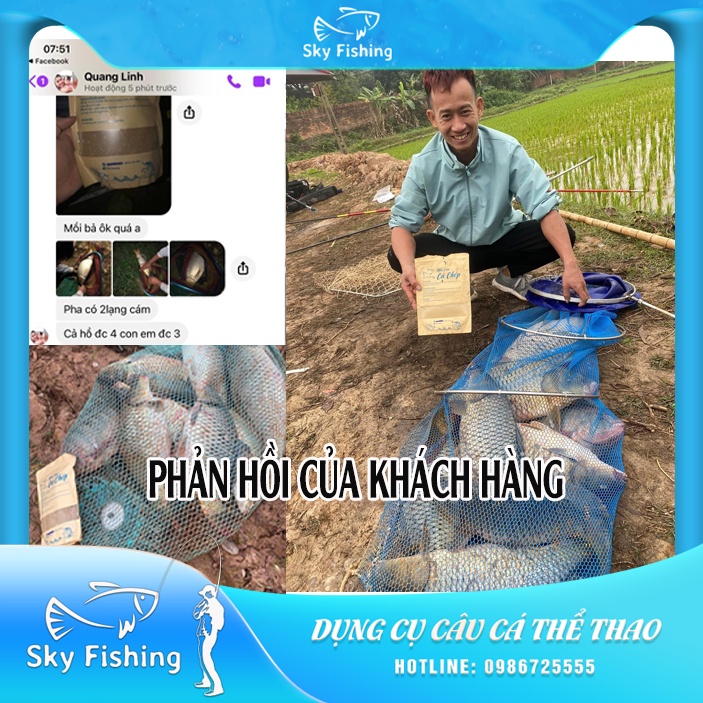 Mồi câu cá chép Sky Fishing - Cám cá chép ngũ cốc tự nhiên an toàn cho da tay