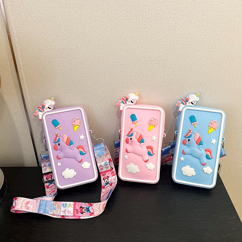 Ere1 Túi Đeo Chéo Silicon Họa Tiết Hoạt Hình winnie the pooh Kỳ Lân zero Cá Tính Cho Bé Gái