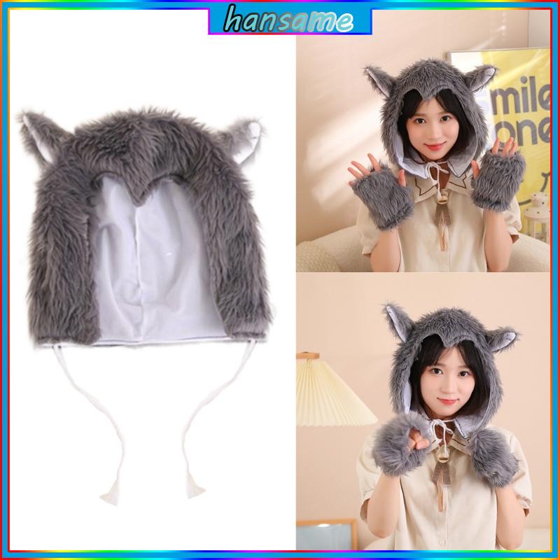 Bộ Phụ Kiện Hóa Trang Chó Sói han Bằng Lông Nhung Kèm Mũ Và Găng Tay Cho halloween