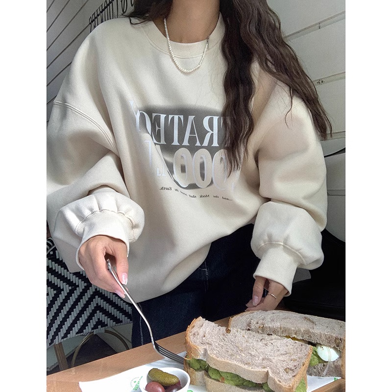 Áo sweater Mỏng Tay Dài Dáng Rộng In Họa Tiết Đơn Giản Thời Trang Mùa Thu 2023 Cho Nữ