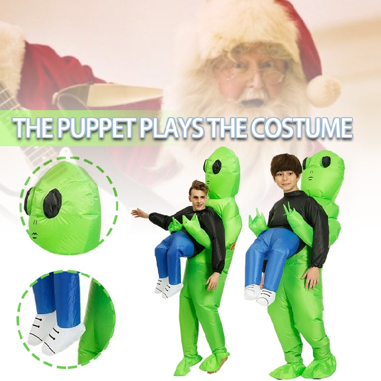 Adults Kids Scary Halloween Green Alien Inflatable Costume Blow Up Suits