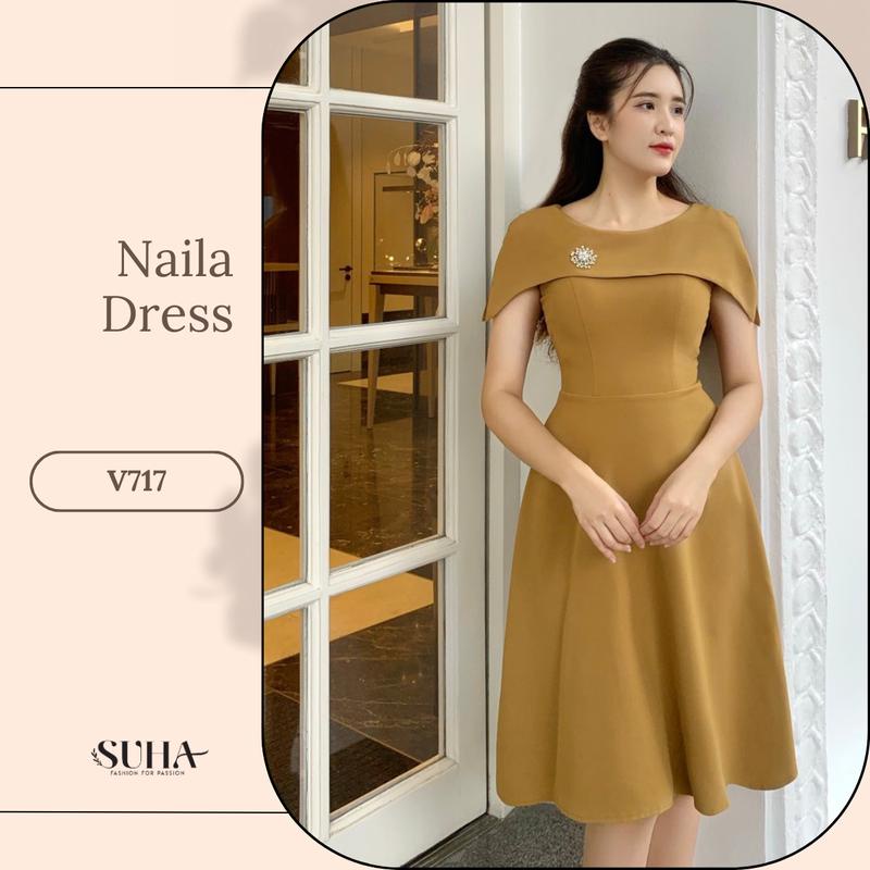 Váy dự tiệc chờm vai che bắp tay to, phối eo cách điệu, Naila Dress V717