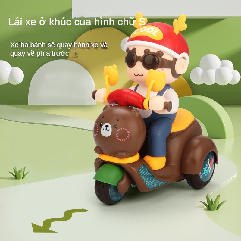 Xe Máy Điện Đồ Chơi Có Nhạc Và Đèn Hình Gấu Cho Bé