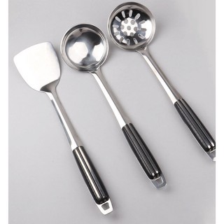 Set Vá đặc, Vá lỗ, Xẻng đặc inox cán nhựa đen cao cấp siêu bền