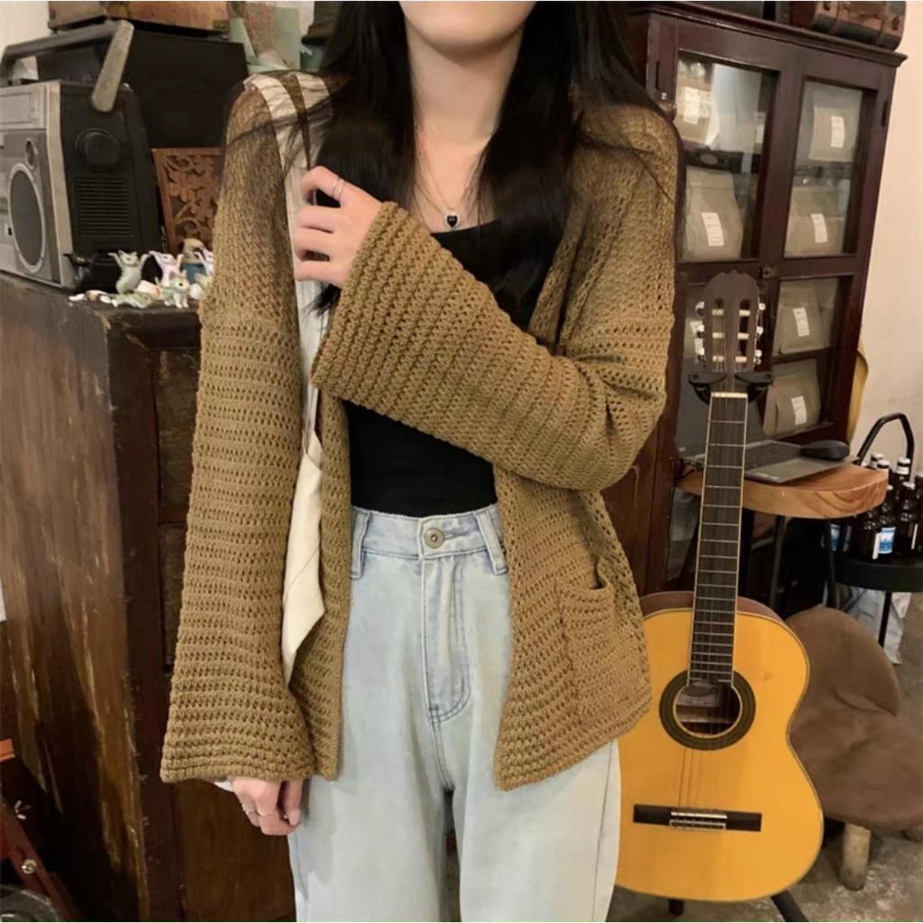 Khoác len LƯỚI QC Montoghi DÁNG DÀI PHỐI TÚI