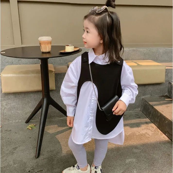 Áo Sơ Mi Trắng Đen Dài Tay Thời Trang Dành Cho Bé Gái 2023