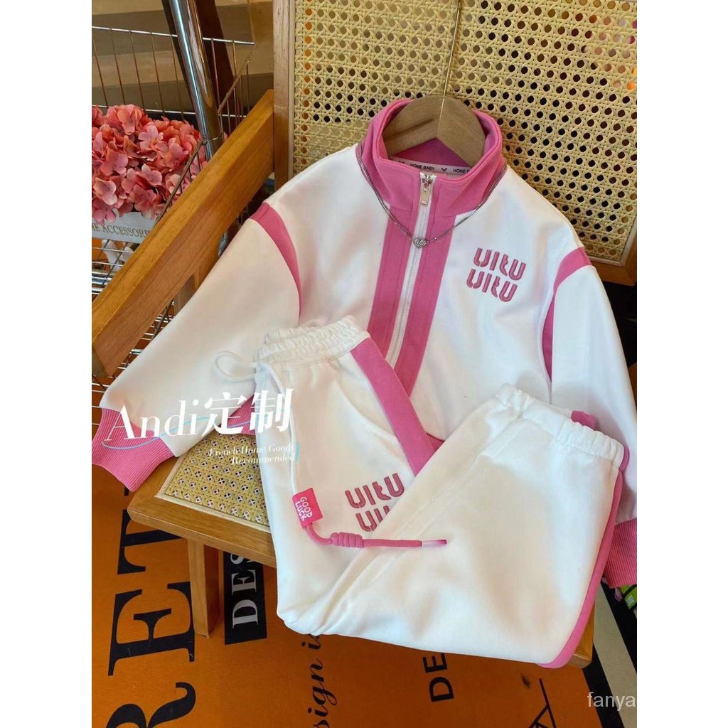 Set Đồ Thể Thao Hai Món Có Khóa Kéo Màu Tương Phản Thời Trang Mùa Thu Phong Cách Hàn Quốc Cho Bé Gái nywg