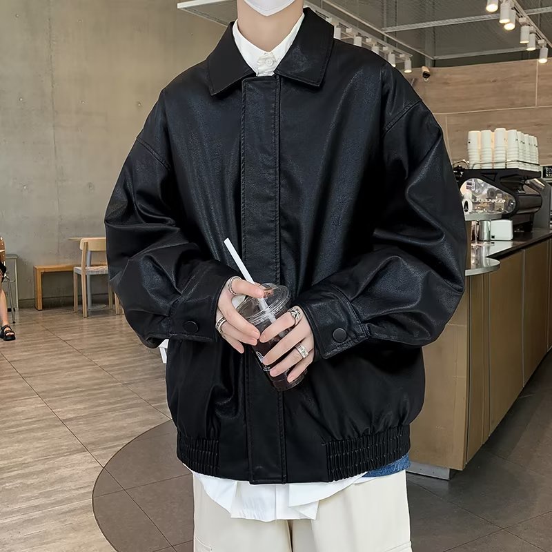 Áo Khoác Da pu Dáng Rộng Phong Cách vintage Hàn Quốc Cho Nam Nữ