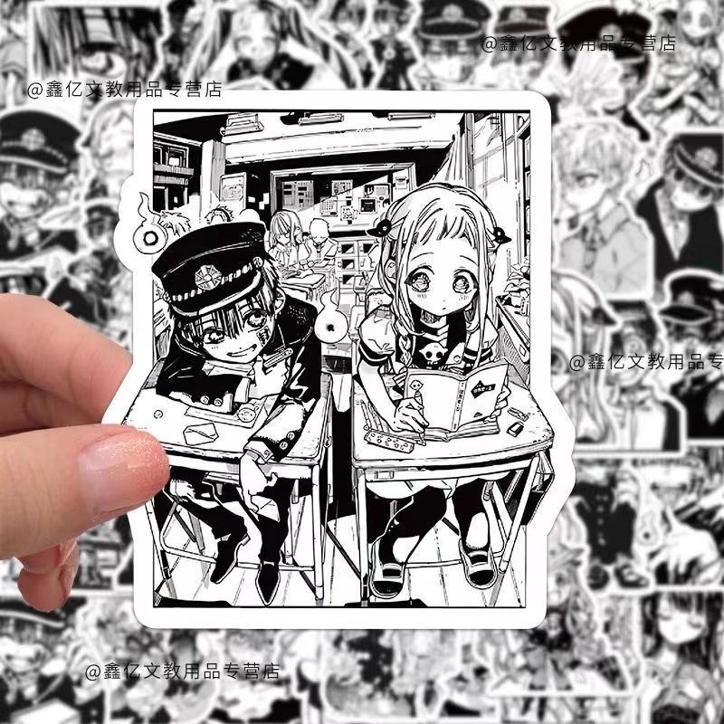 Bộ 60 Miếng Dán Trang Trí laptop / Điện Thoại Họa Tiết Hoạt Hình hanako-kun Màu Trắng Đen diy
