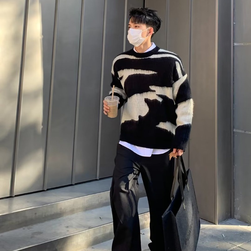 Áo sweater Dáng Rộng Họa Tiết Kẻ Sọc Phong Cách Nhật Bản Thời Trang Cao Cấp Cho Nam